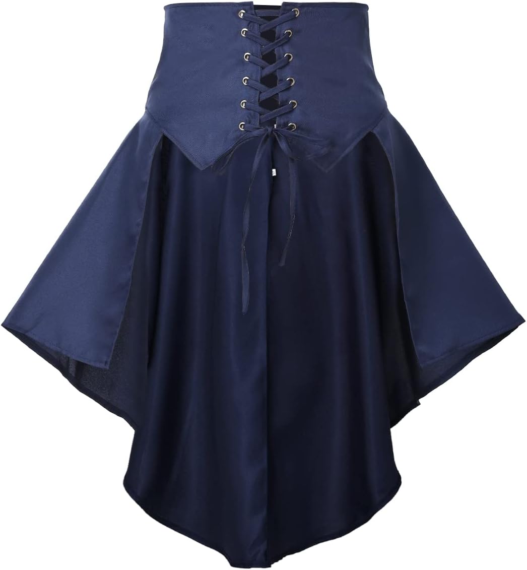 COSDREAMER Steampunk Damen Röcke Taillengürtel für Frauen Rüschen Piraten Korsett Kostüme,Blau, 32 B