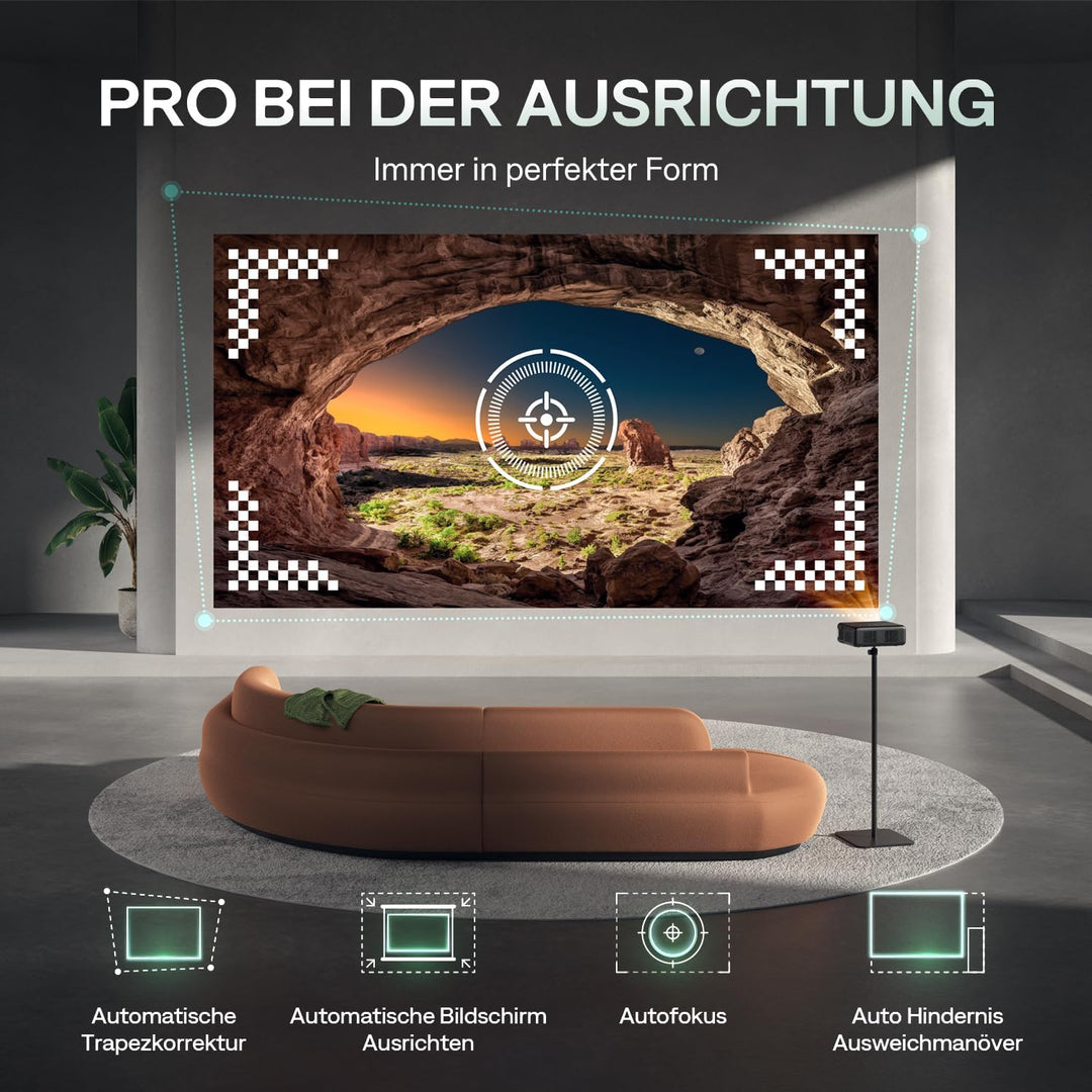 Aurzen Smart Beamer mit DoIby Audio ＆ 4K Unterstützung, Projektor Full HD 1080P, Autofokus ＆ Trapezk