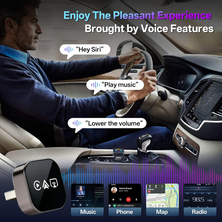 2026 4-in-1 Wireless CarPlay Adapter – Kabelgebunden zu Kabellos für CarPlay & Android Auto, 2.4+5.0