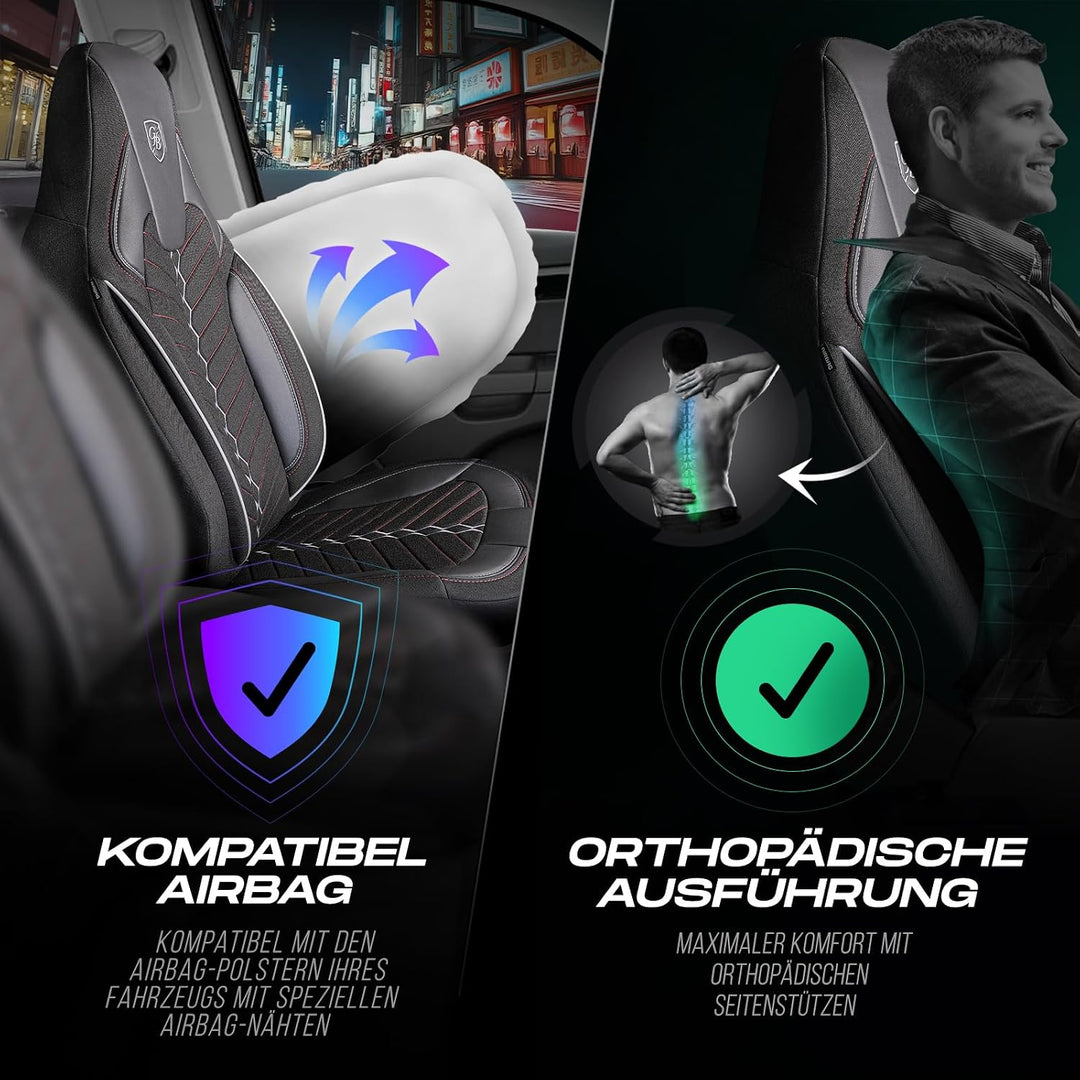 Autositzbezüge Universal für Wohnmobil & Caravan - Vordersitze Auto Sitzbezug aus Leinen, Schwarz-Gr