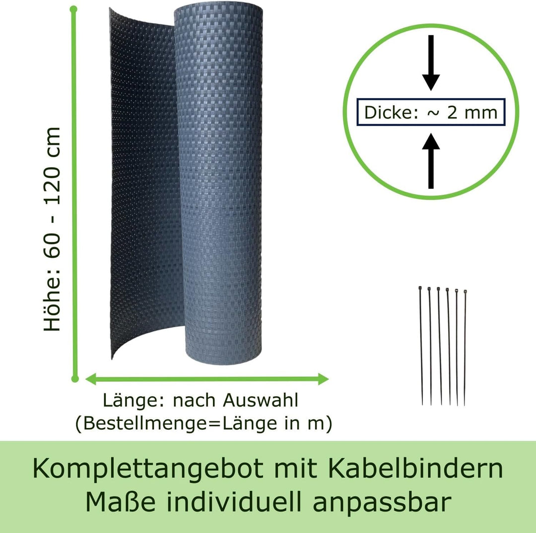 workingHOUSE Terrassen Balkonbespannung Meterware 70 cm Höhe - Sichtschutz aus Polyrattan, Sichtschu