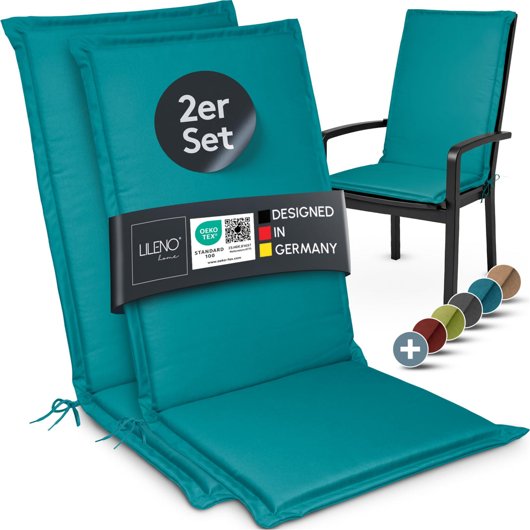 LILENO HOME Gartenstuhl Auflagen [2er Set - Hochlehner] in Petrol - Bequeme Liegen als Sitzauflagen