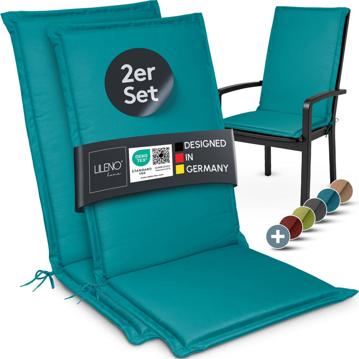 LILENO HOME Gartenstuhl Auflagen [2er Set - Hochlehner] in Petrol - Bequeme Liegen als Sitzauflagen
