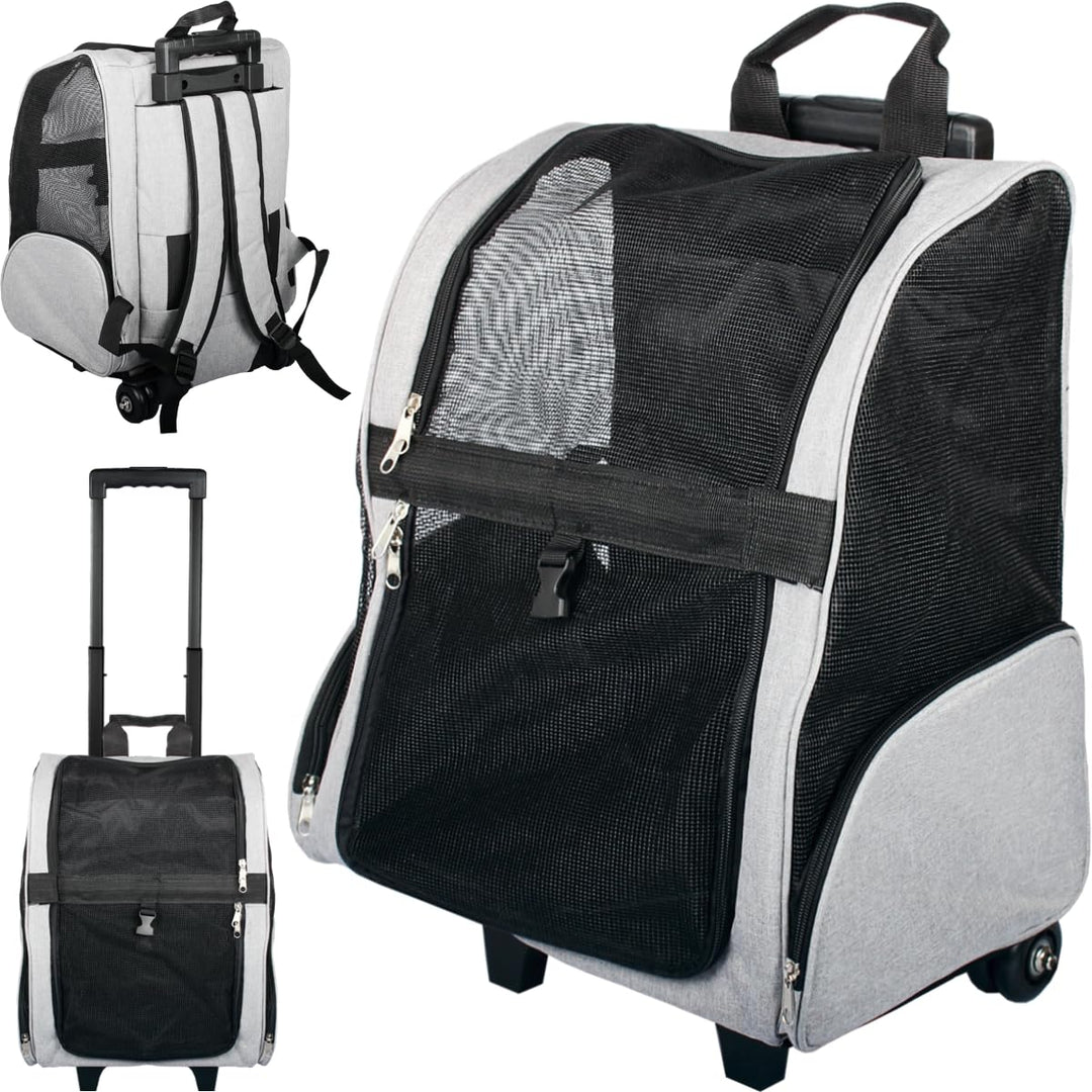 2IN1 Transporttasche mit Rollen bis 15kg Rucksack Trolley Hund Katze Hunderucksack Tasche (Melange-G