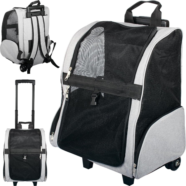 2IN1 Transporttasche mit Rollen bis 15kg Rucksack Trolley Hund Katze Hunderucksack Tasche (Melange-G