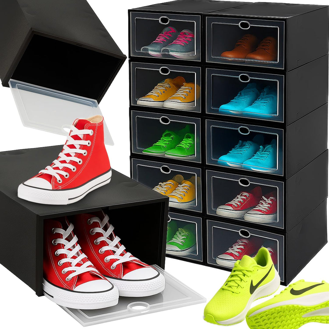 Retoo Schuhboxen Organizer Stapelbar – Transparente Aufbewahrungsboxen aus Kunststoff mit Griffen –