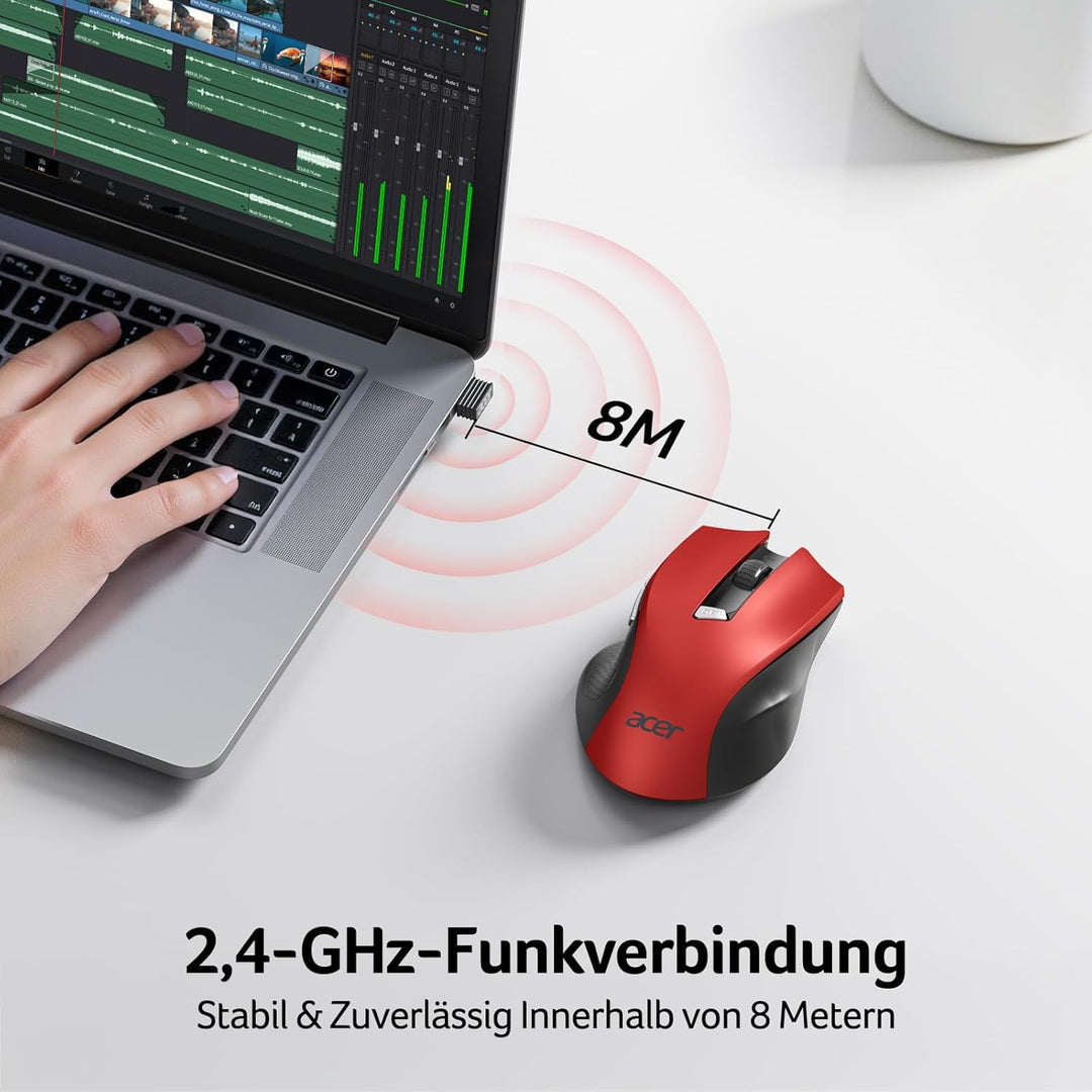 acer Maus Kabellos, 2.4GHz 1600 DPI Funkmaus, 3 Einstellbare DPI Wireless Mouse mit 6 Tasten, Batter