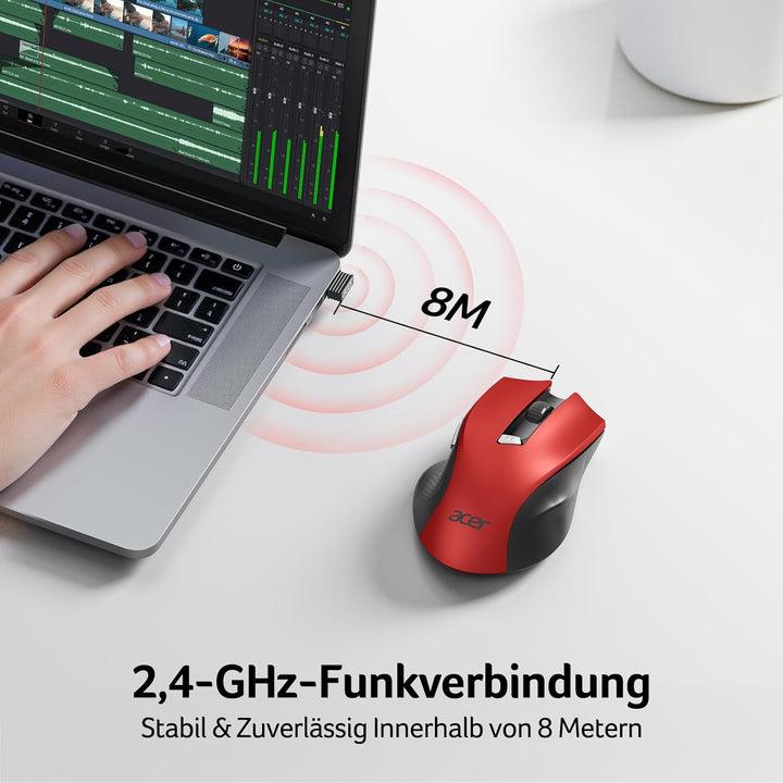 acer Maus Kabellos, 2.4GHz 1600 DPI Funkmaus, 3 Einstellbare DPI Wireless Mouse mit 6 Tasten, Batter