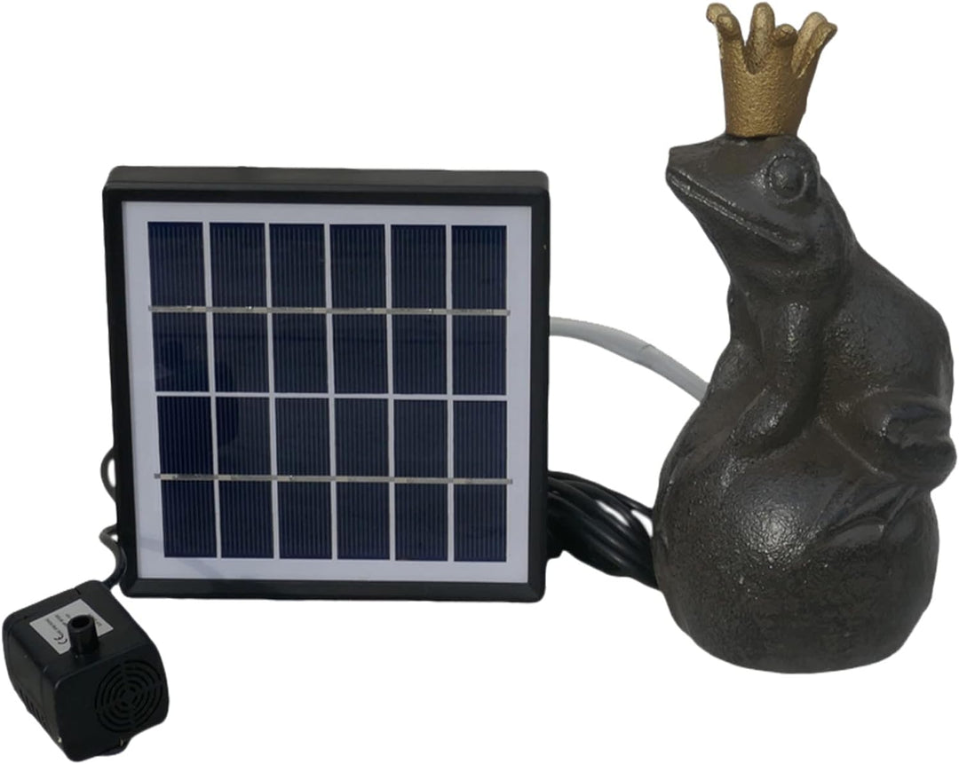 Wasserspeier Froschkönig auf Kugel mit Solarpumpe 19cm für Miniteich als Teichdeko - Gartendeko