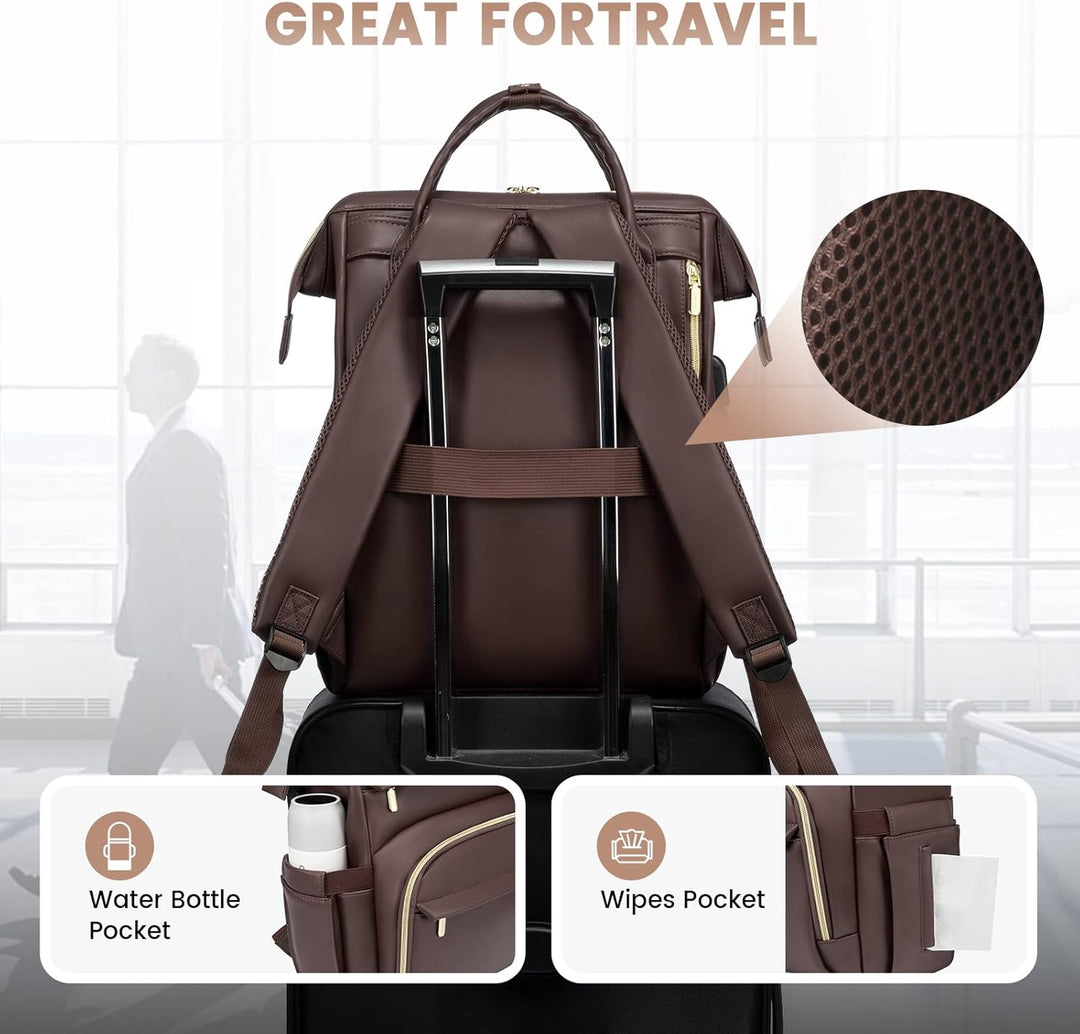 LOVEVOOK Rucksack Damen, Gross Wasserdicht 17 Zoll Laptoptasche Schulrucksack, PU Leder Schultasche