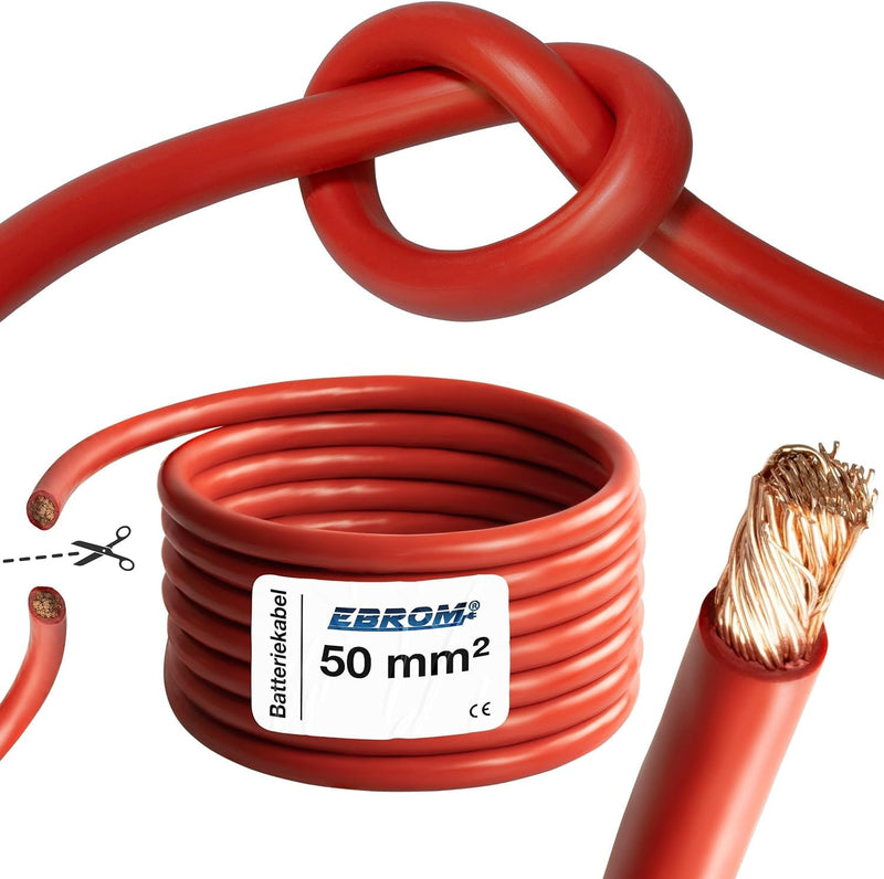 EBROM Batteriekabel hochflexibel Hi-Flex (Hi Flex) 50mm2 Kabel – Meterware in ROT - sehr biegsam – M