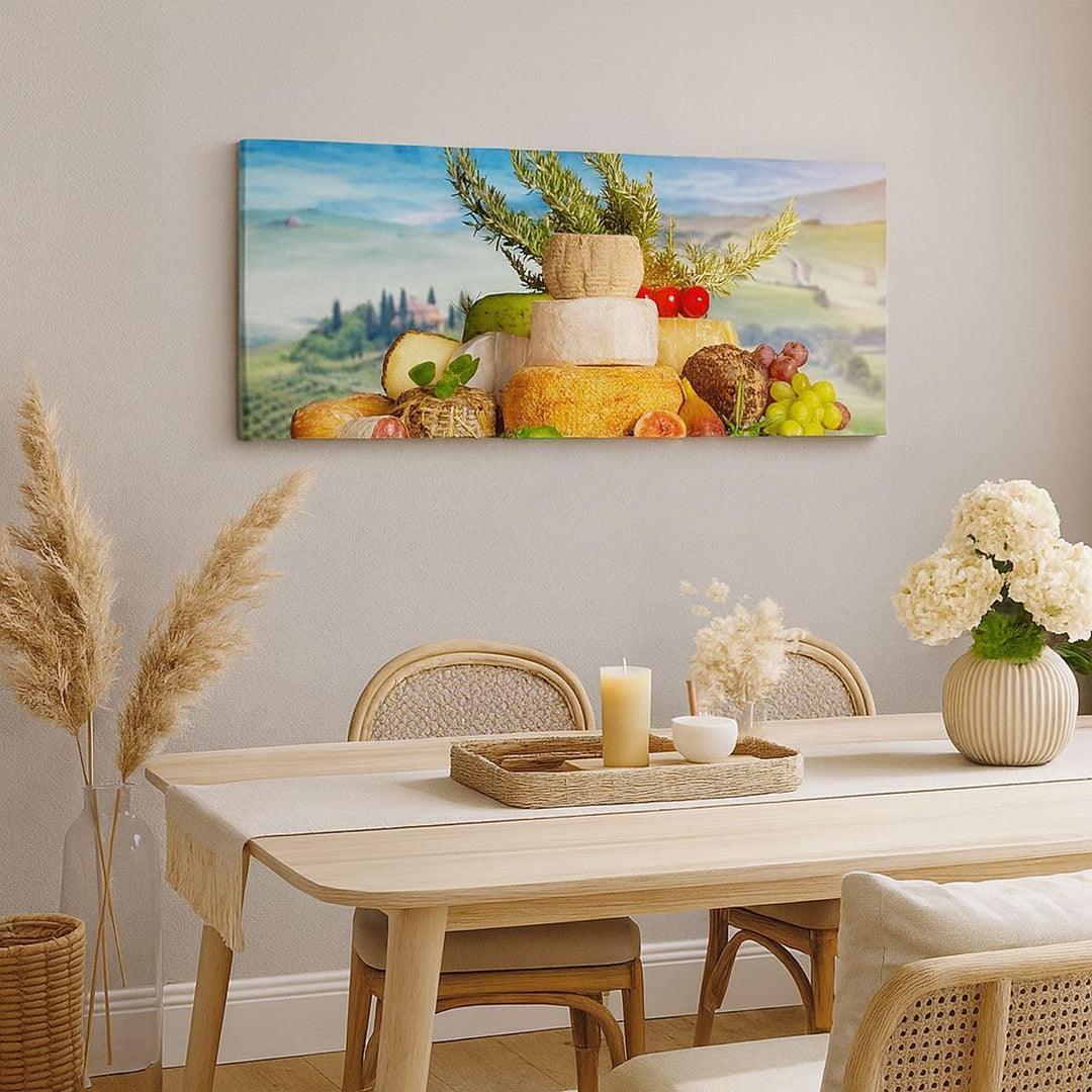 Wandbilder Dekoration Wohnzimmer Toskana Käse Obst Italien Panorama Bilder auf Leinwand 120x50cm Lei