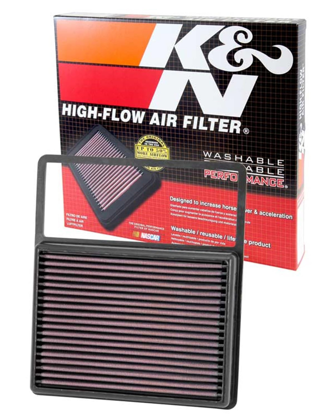 K&N 33-5001 Waschbarer und wiederverwendbarer KFZ Tauschluftfilter, Rot