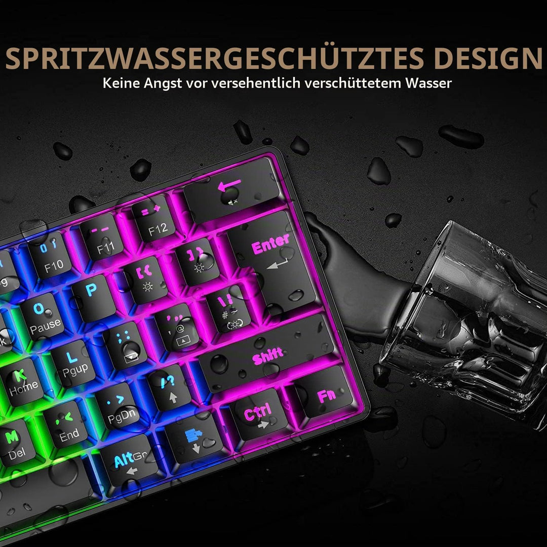 T60 Mini 60% Mechanische Tastatur-Maus-Sets, Kompakt 62 Tasten, Typ C Wired, 19 Hintergrundbeleuchtu