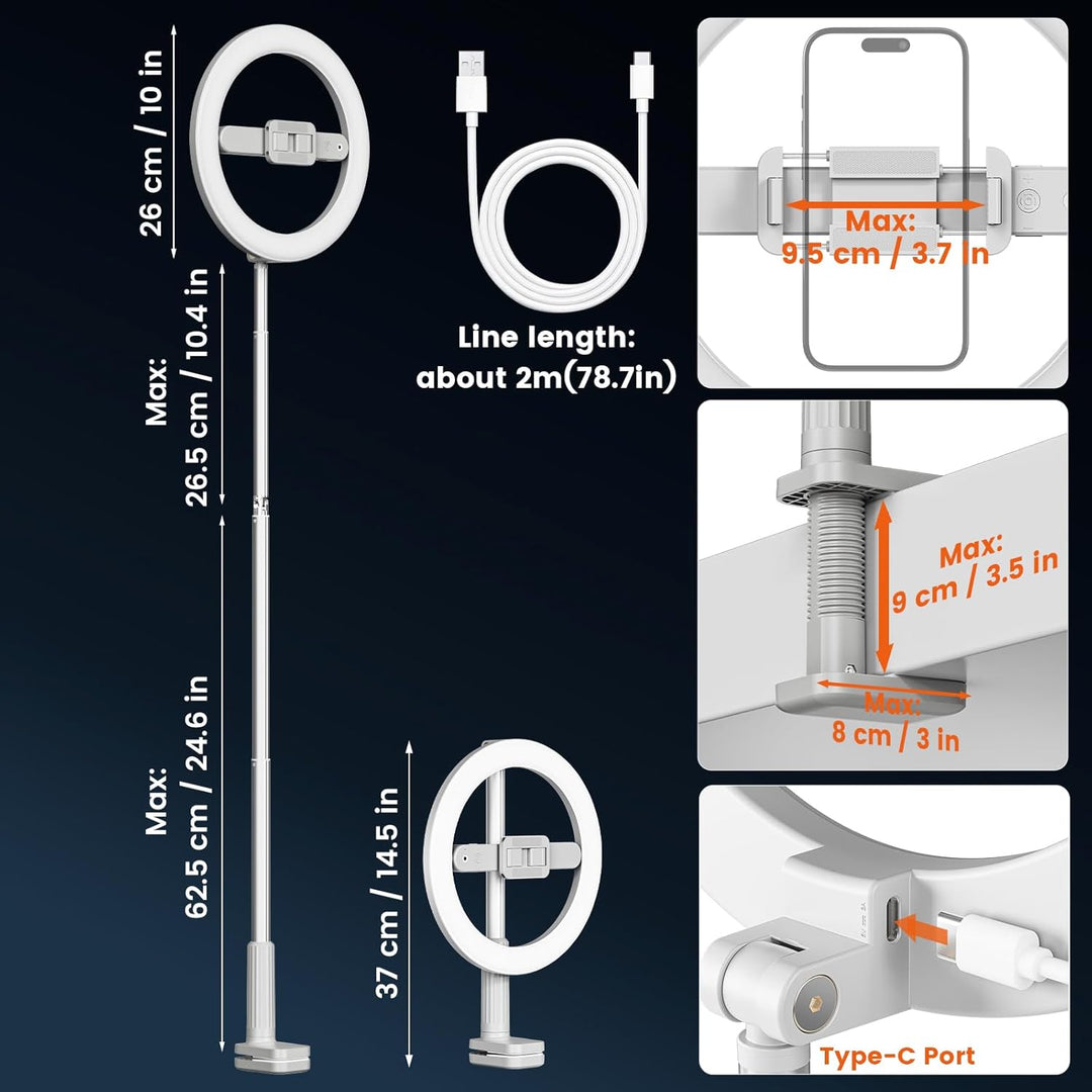 AIXPI Ringlicht mit Stativ, 10 Zoll Overhead Stativ Handy with Ring Light, 3 Lichtfarben ringleuchte