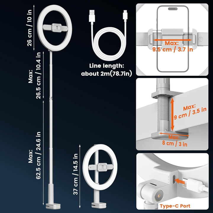 AIXPI Ringlicht mit Stativ, 10 Zoll Overhead Stativ Handy with Ring Light, 3 Lichtfarben ringleuchte