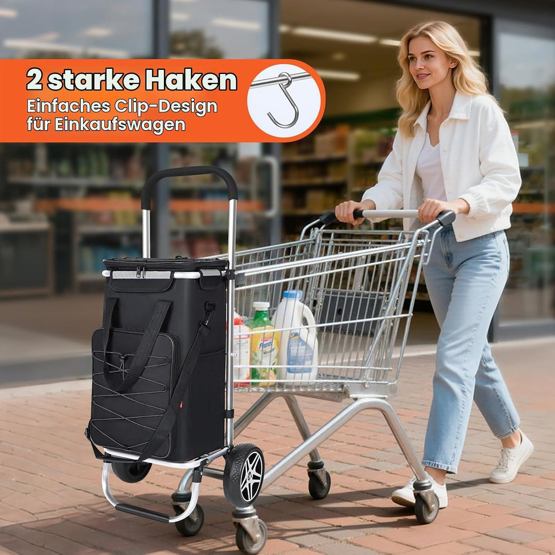 YEAUPE PRO 3in1 Einkaufstrolley mit Kühlfach, 50L Einkaufsroller mit Abnehmbarer Tasche, Max. 25kg B