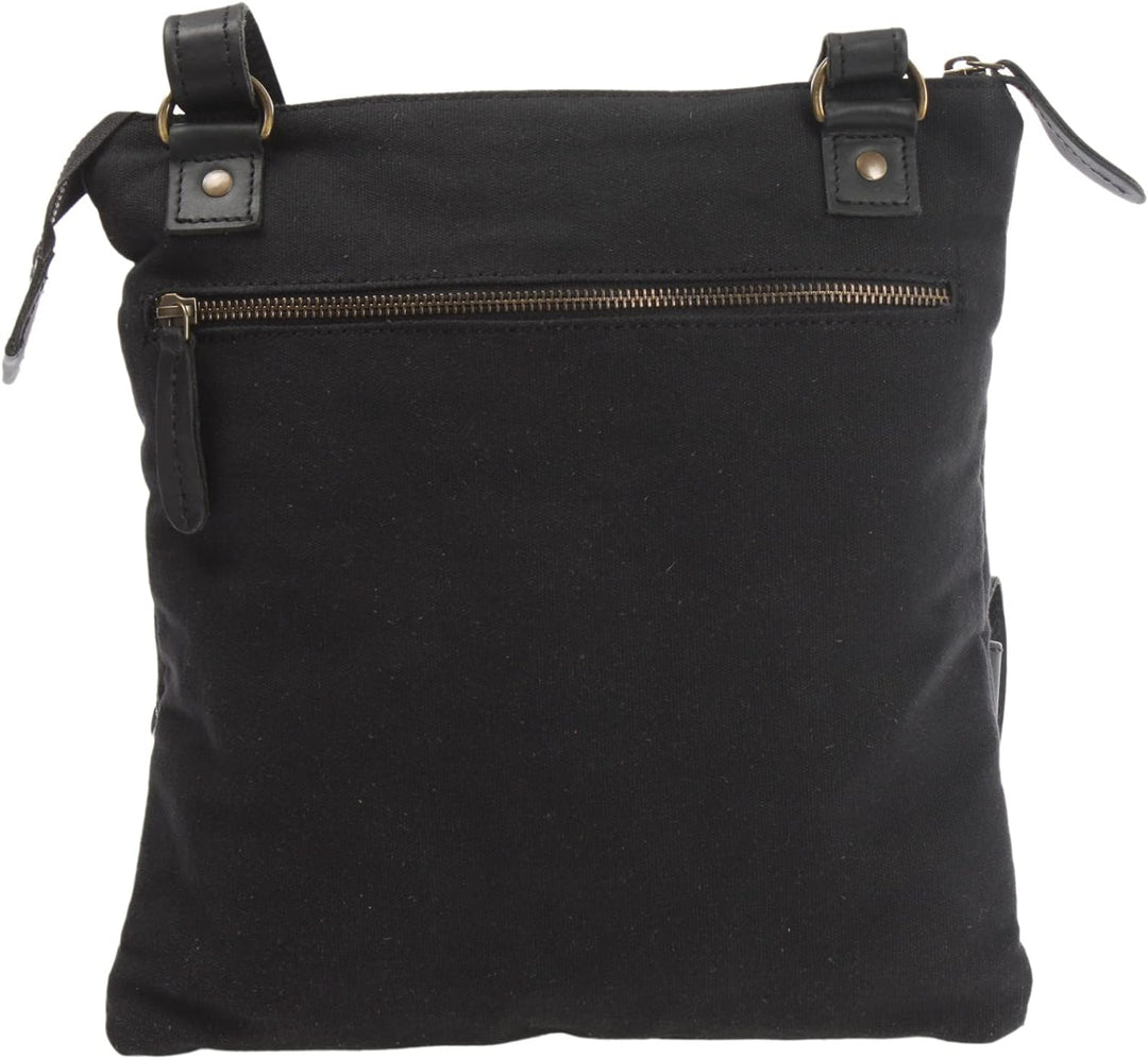 LECONI Umhängetasche Canvas &amp; Leder kleine Schultertasche Handtasche Damen + Herren Vintage Retro St