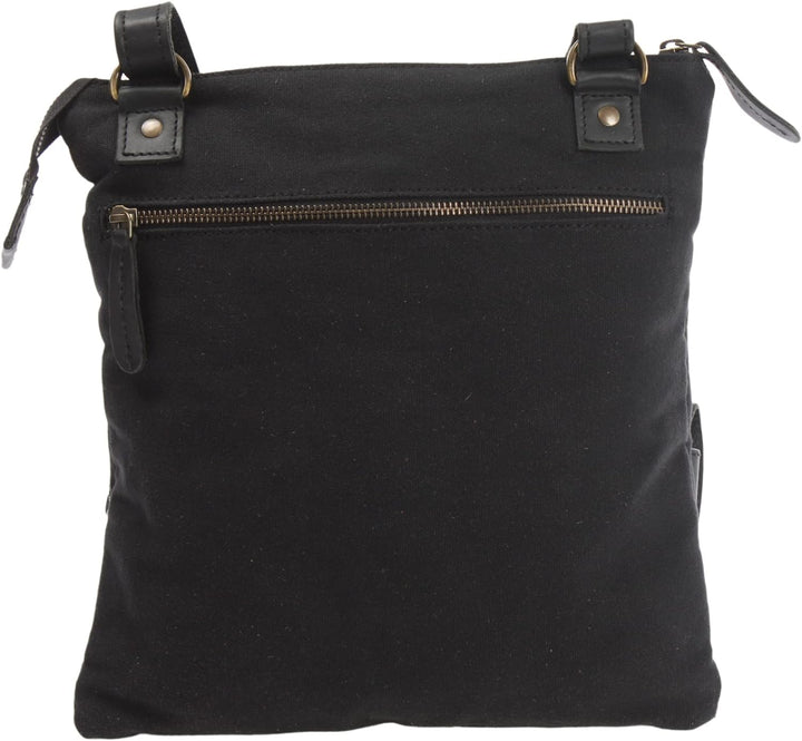 LECONI Umhängetasche Canvas &amp; Leder kleine Schultertasche Handtasche Damen + Herren Vintage Retro St