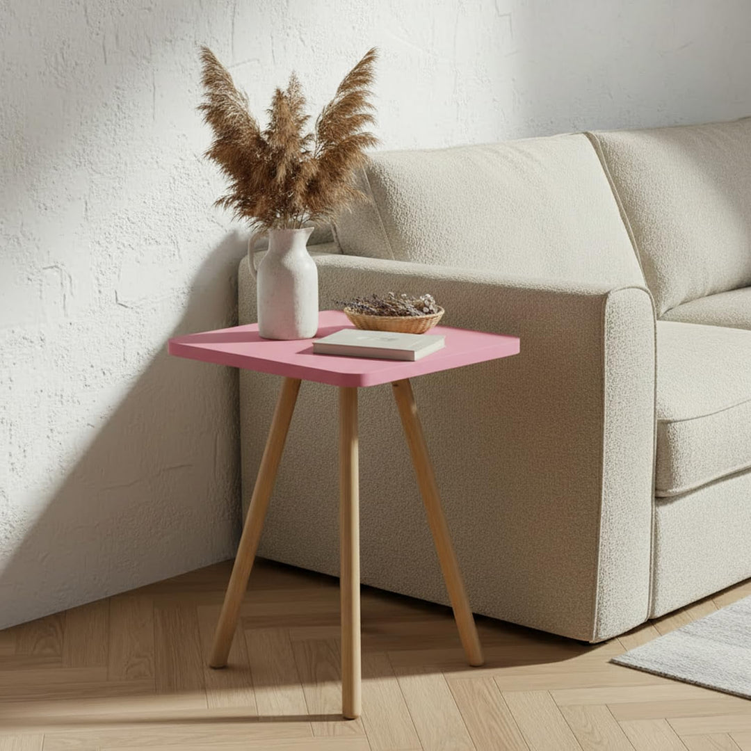 Beistelltisch Rosa 34x45 cm Holzbeine Sofatisch Couchtisch Nachttisch Skandinavisch Modern Rosa Quad