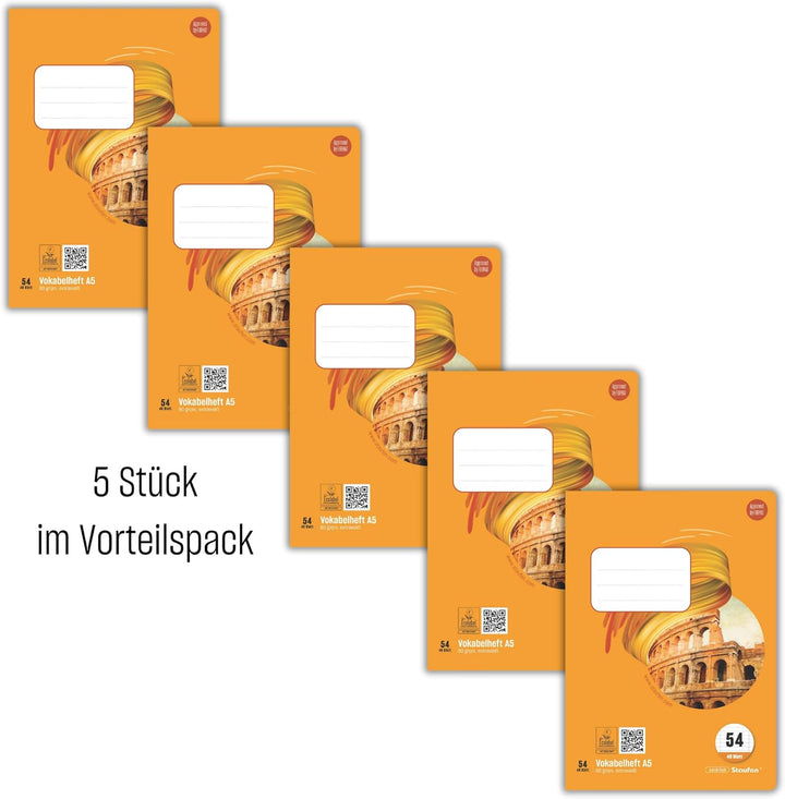 Staufen Style Vokabelheft - 5 Hefte je 40 Blatt, DIN A5, Lineatur 54 (Vokabel mit 2 Trennlinien), 80