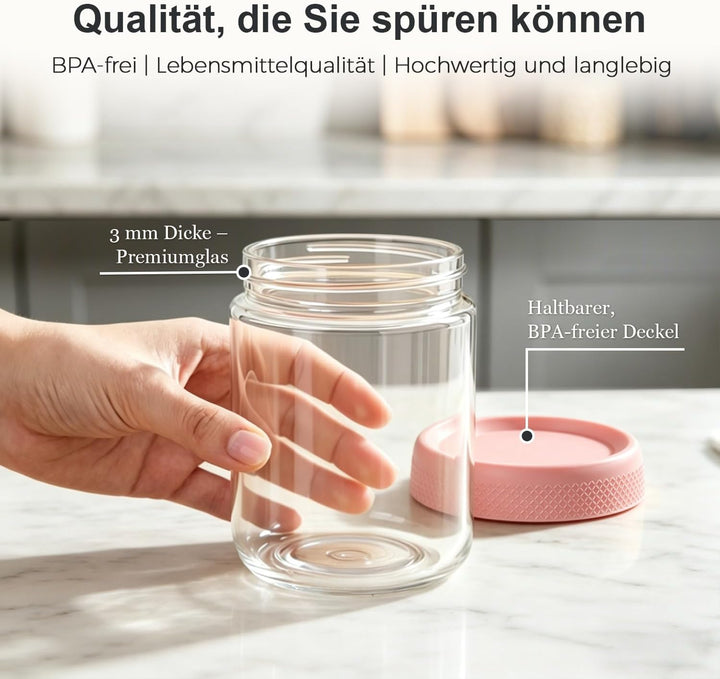 ComSaf Familien Meal Prep Gläser 6er Set 500ml, Grosse Glasdosen mit Deckel Bunt für Büro Frühstück,