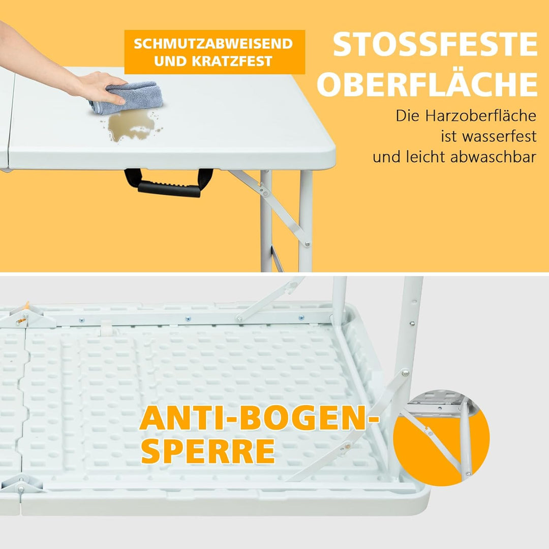 Klapptisch 125x61cm Kunststoff Klappbar Gartentisch Multifunktional Campingtisch mit Griff für BBQ,