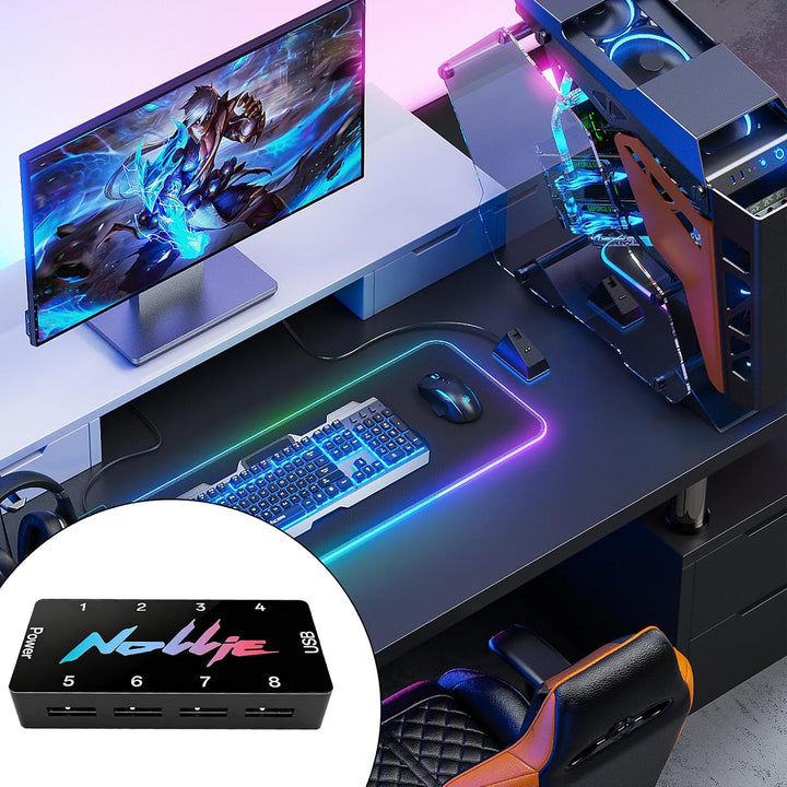 8-Port Signal RGB Controller, 5V 3PIN SATA-Gespeister ARGB-Controller PC-Beleuchtungs-Hub mit 2 SATA