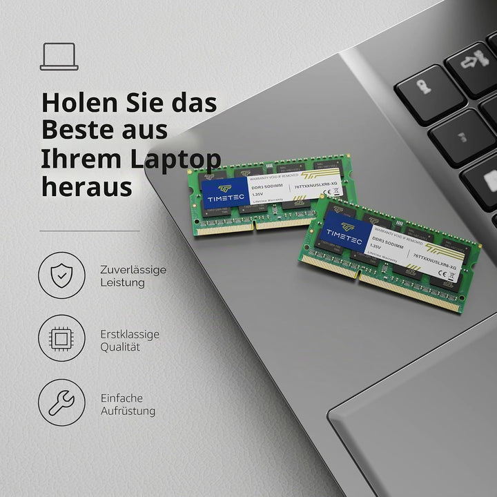 Timetec 32GB KIT(4x8GB) DDR3 / DDR3L 1333 MHz PC3-10600 Non-ECC Ungepuffert 1,5 V / 1,35 V CL9 2Rx8