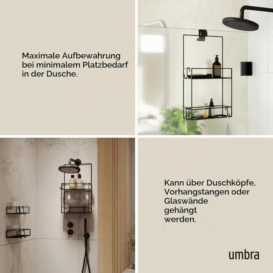 Umbra Cubiko Duschregal, Duschablage, Dusch Caddy mit 2 Ablagefächern aus Metall, 30,5 x 60 x 11 cm