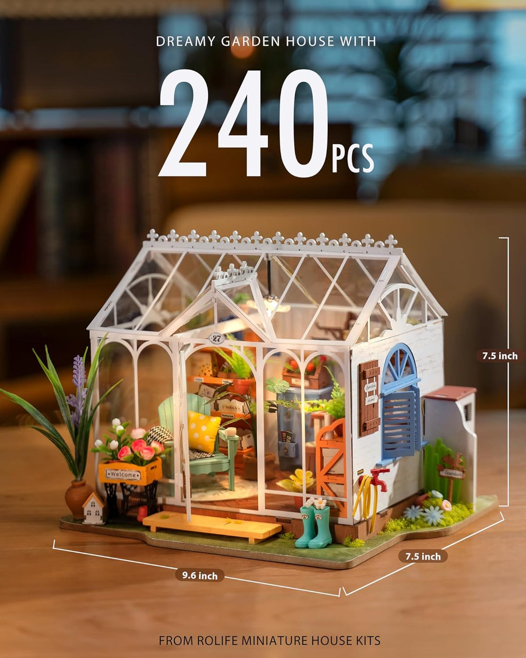 ROBOTIME Miniatur Haus Gewächshaus Holz - Gartenhaus DIY Miniature House Bausatz - Basteln Bastelset