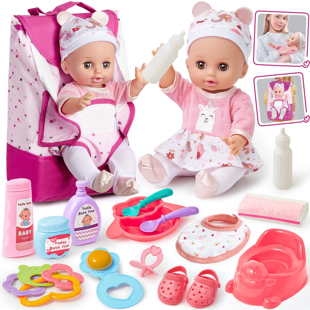 G.C Puppenzubehör Spielzeug Geschenk Mädchen, 36 cm Babypuppe &amp; Rucksack &amp; Puppenkleidung &amp; Töpfchen