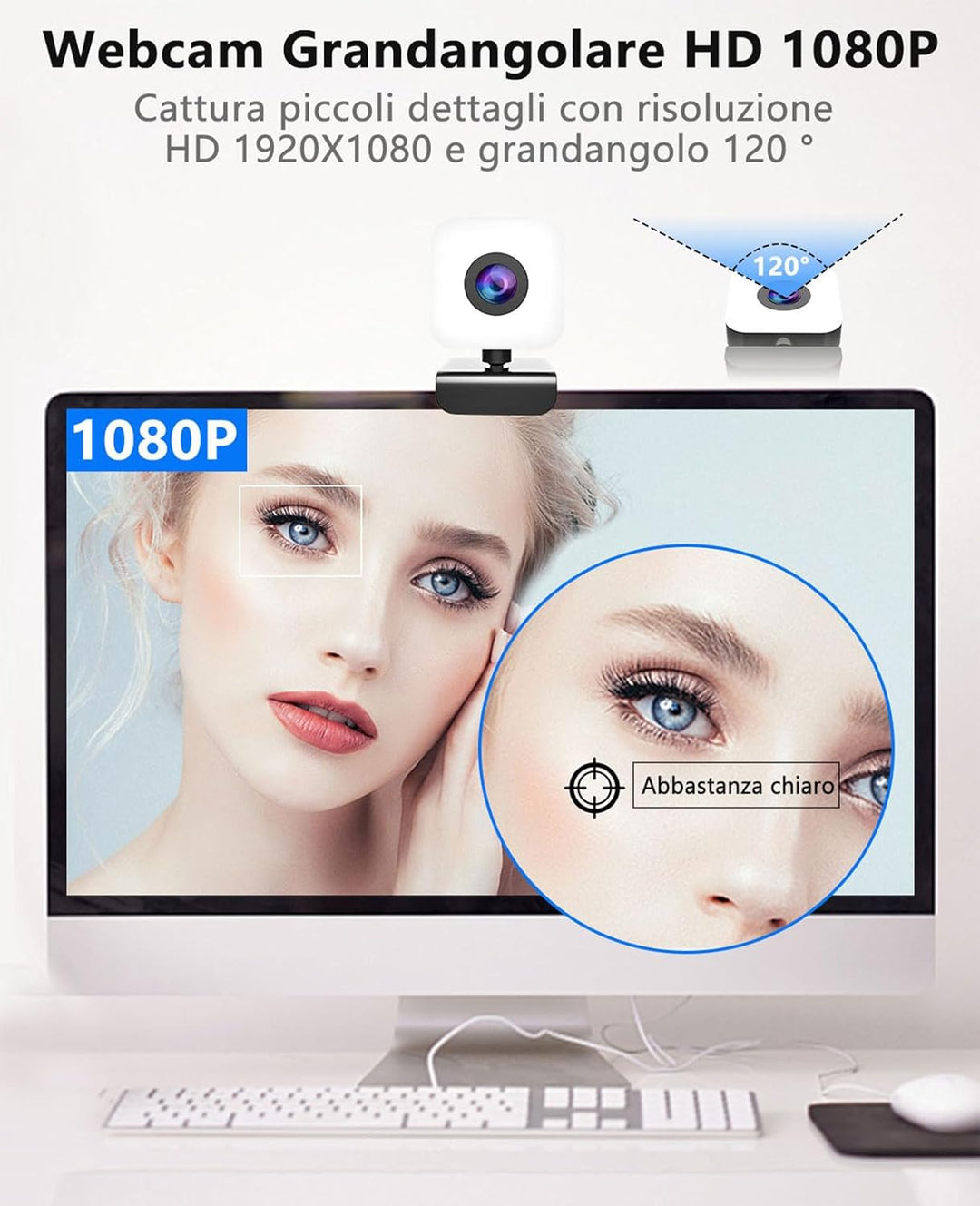 1080P Webcam mit Mikrofon,Full HD Web Camera für PC/Laptop,Facecam Streaming Cam mit Ringlicht,Abdec