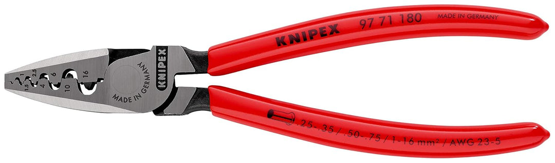 Knipex Crimpzange für Aderendhülsen mit Kunststoff überzogen 180 mm (SB-Karte/Blister) 97 71 180 SB