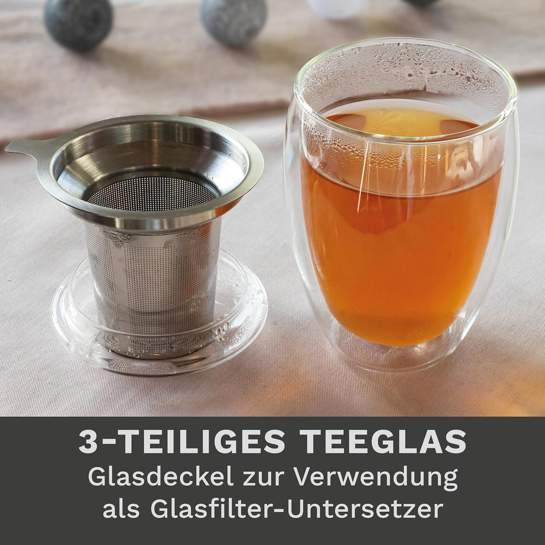 Creano doppelwandiges Teeglas mit Edelstahlfilter und Glasdeckel - 400ml 1x 400ml Doppelwandig, 1x 4