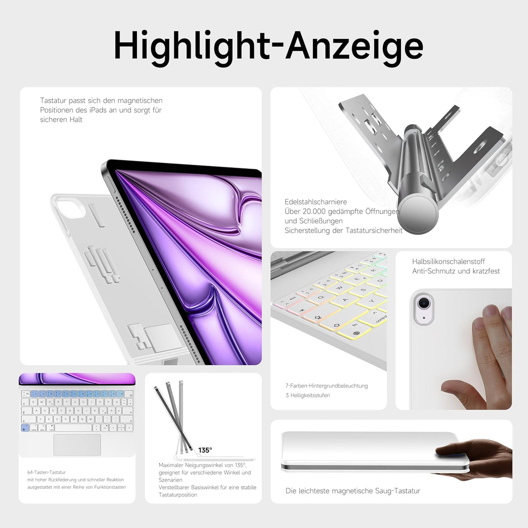 HOU iPad Air 13 Hülle mit Tastatur(2025 M3/2024 M2),iPad Pro 12.9 Hülle mit Tastatur (6th/5th/4th/3r