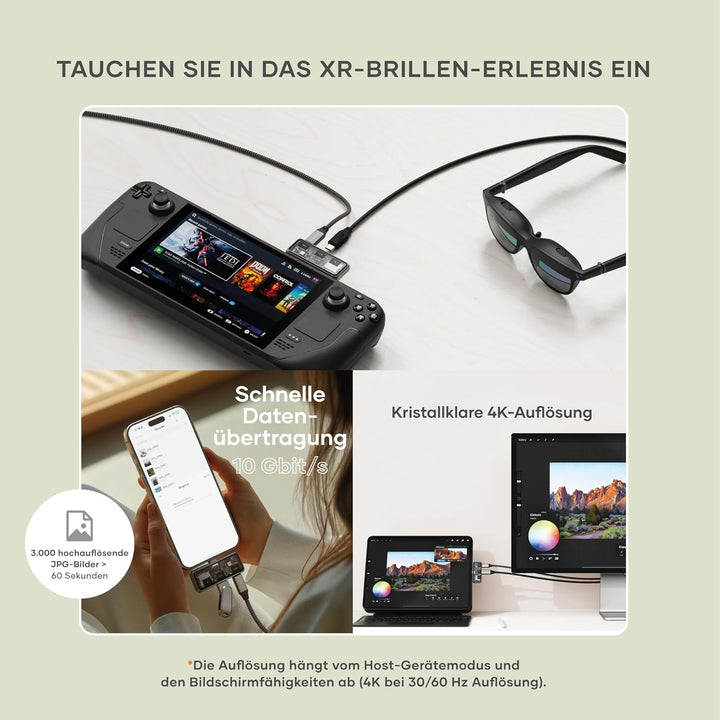 SATECHI 3-in-1 USB-C Hub, 100W PD Ladefunktion, 10-Gbit/s Datenanschluss, 4K mit 60Hz-Videoausgang &