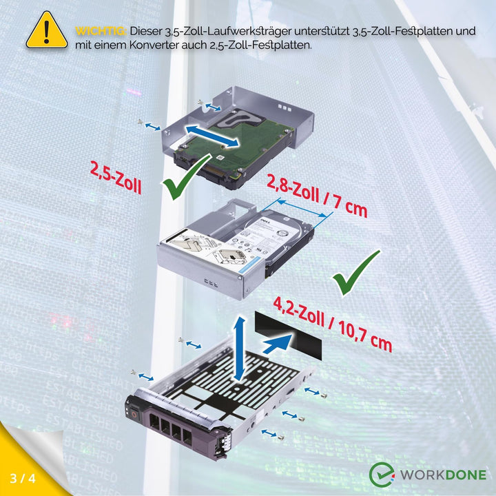 WORKDONE 6er-Pack - 3,5" Festplatten-Caddy m. 2,5"-Festplattenadapter - Kompatibel für Dell PowerEdg