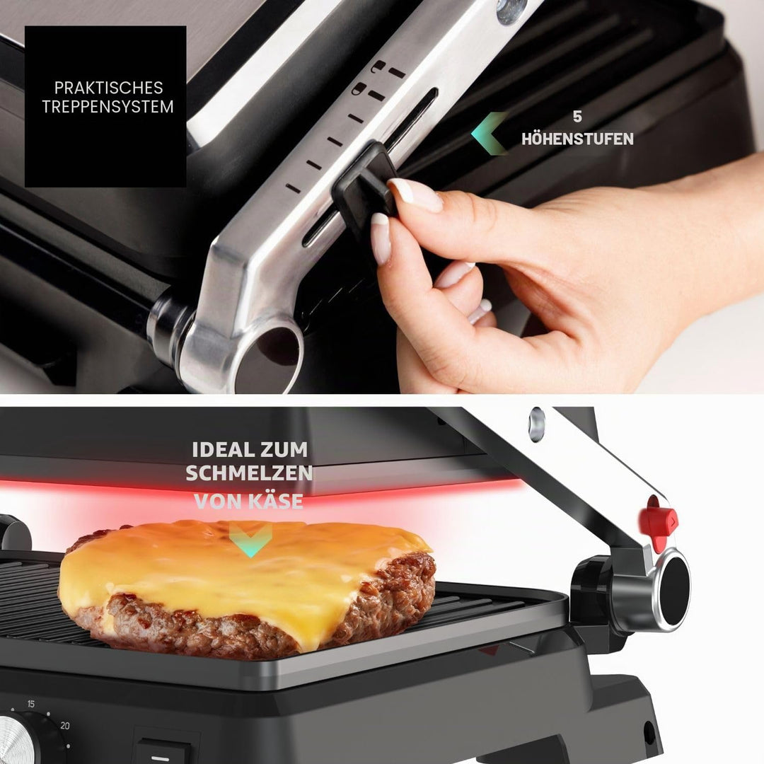 Taurus - Kontaktgrill Bistro 2600W | 2-in-1 Grill & Plancha | 29x23 cm | Stair System Höhenverstellu