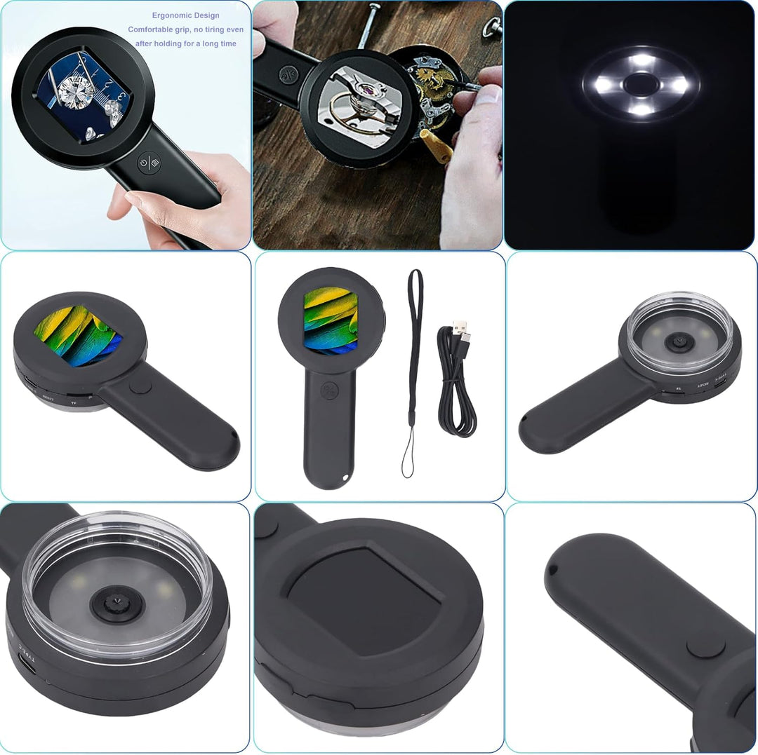 Digitales Lupe 2.0" IPS-Bildschirm 4X Digitale Handlupe mit 8 LED-Leuchten für Erwachsene, 16MP Hand