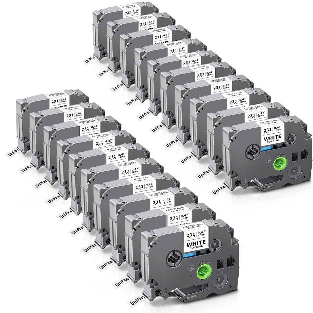 UniPlus 20x Kompatibel Tze231 TZe-231 für Brother P-touch Tz231 Tzc231 12mm Bänder Laminated Schwarz