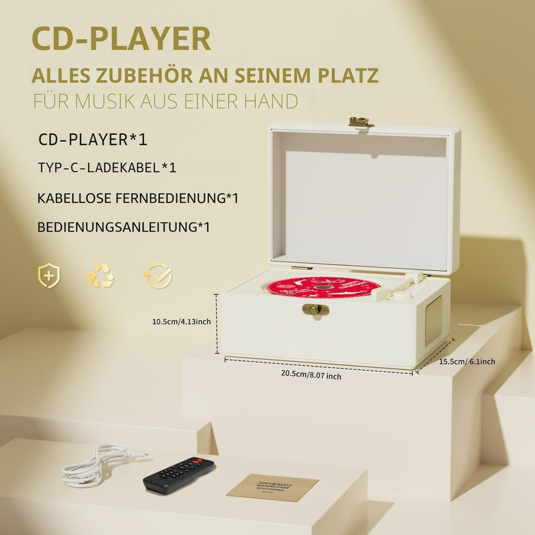 Yintiny Wiederaufladbarer CD-Player aus Leder mit Lautsprechern; Bluetooth-Sender; Festival-Geschenk