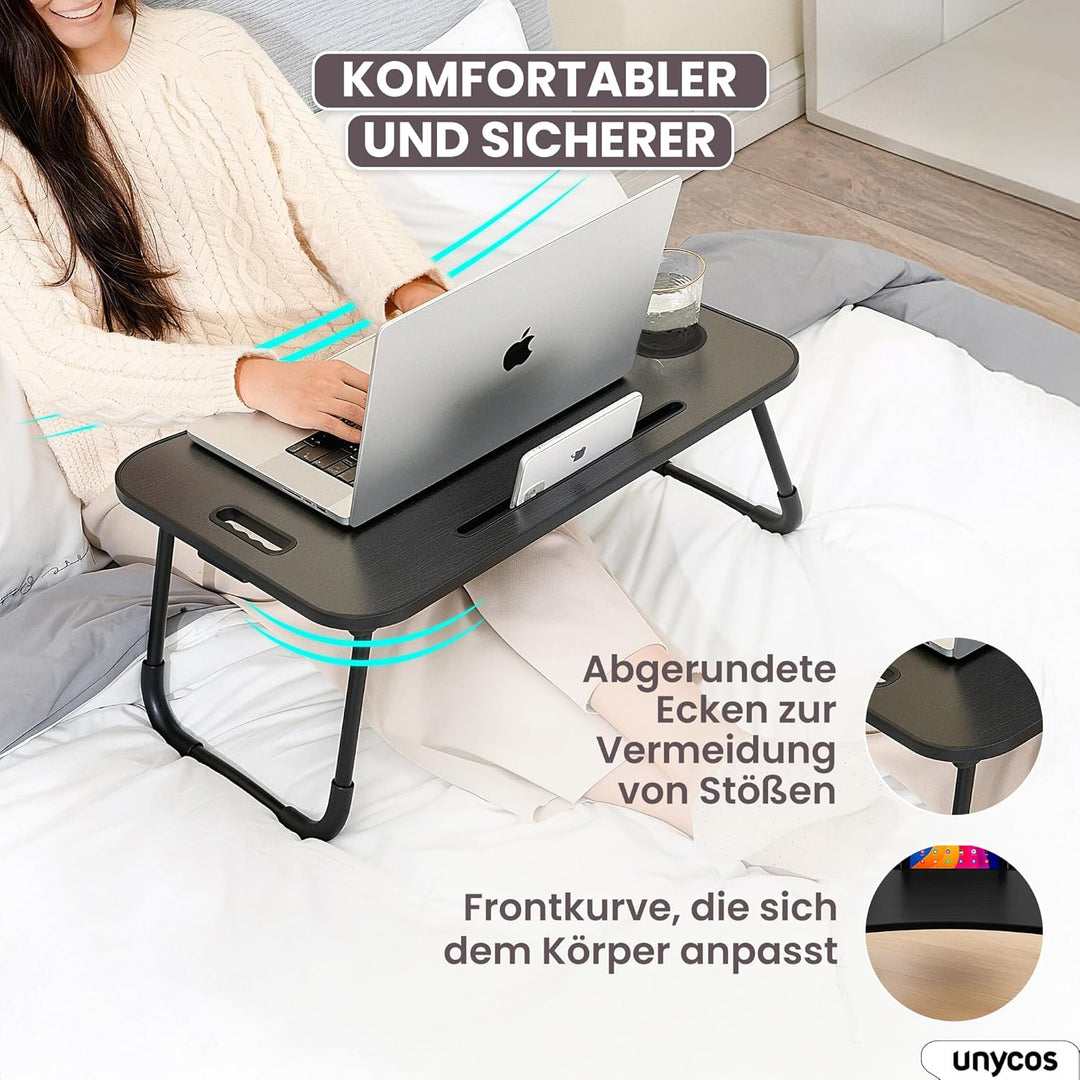 unycos - Klappbarer Laptoptisch, Betttablett, Leseständer, Computertisch, Frühstückstablett, Beistel