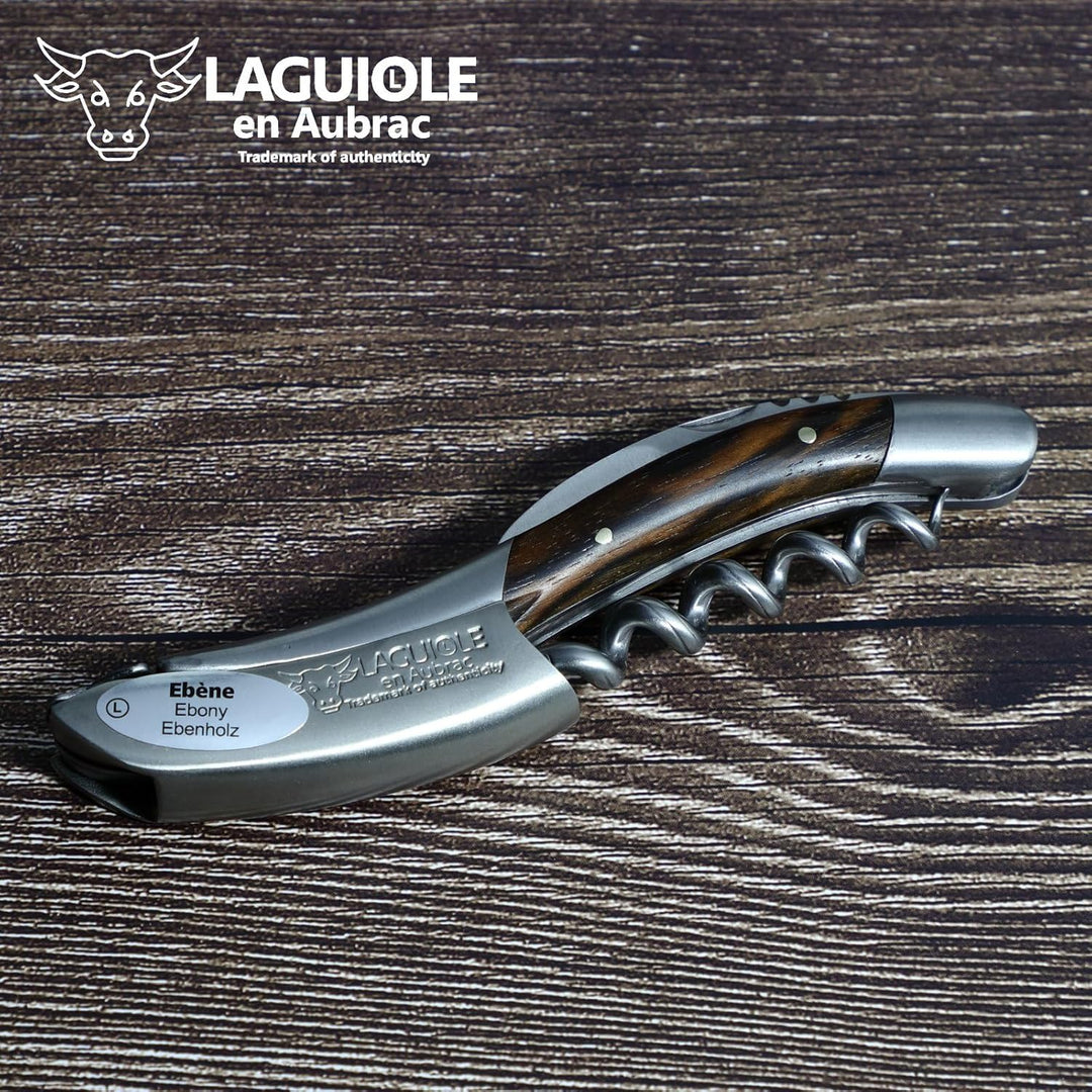 Laguiole en Aubrac Kellnermesser - Makassar Ebenholz - Edelstahl matt - Weinöffner Sommelierbesteck