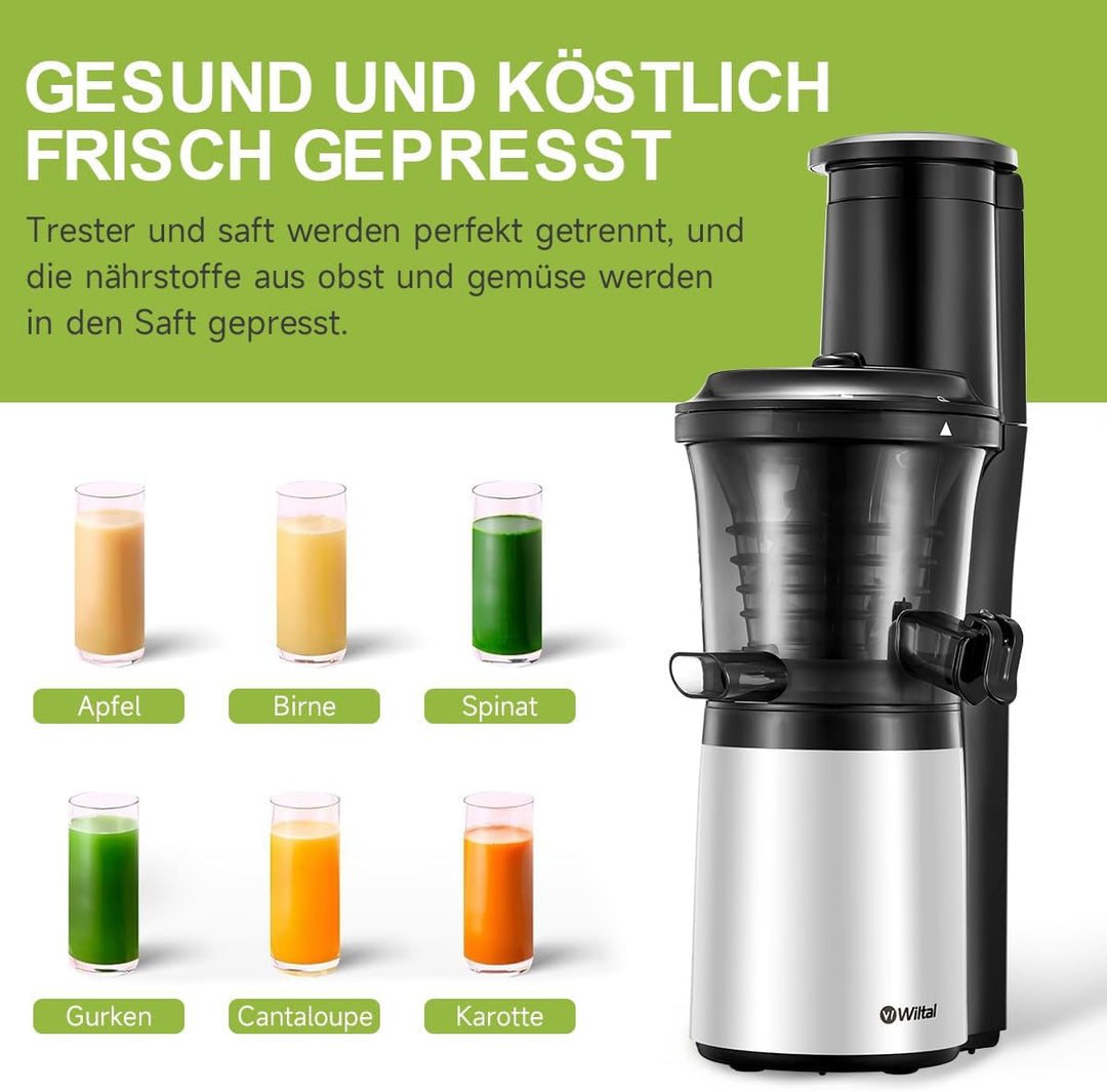 Wiltal | Slow Juicer | Entsafter Gemüse und Obst | Mit 76 mm Öffnung | Elektrischer Entsafter für Ob
