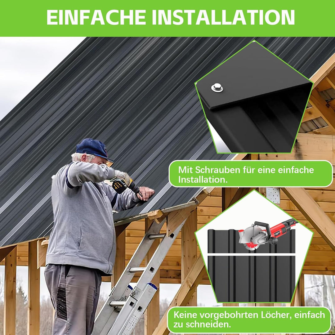 12er Set Profilblech Trapezblech, 115x45cm (6,21m²) Verzinkt Metall Dachplatten Wellblechplatten mit