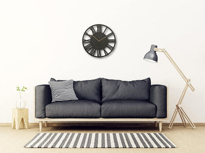 FLEXISTYLE Wanduhr gross Adulto 50cm Durchmesser LOFT Retro aus Holz Eiche ohne tickgeräusche Wohnzi