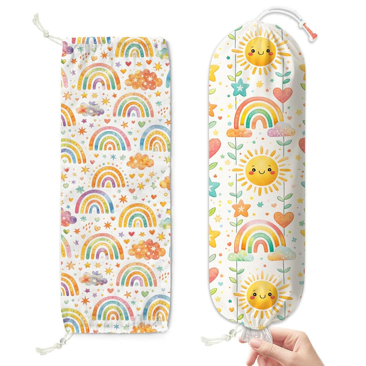 2 Stück Regenbogen Sonne Plastiktütenhalter Canvas 58.5x23cm Plastiktüten Einkaufstüten Halter Organ