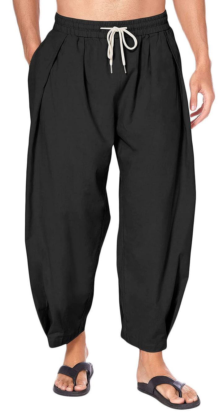 FEOYA Herren Haremshosen Baumwolle Leinen Kordelzug Leichte Haremshosen Elastische Taille Baggy Hose
