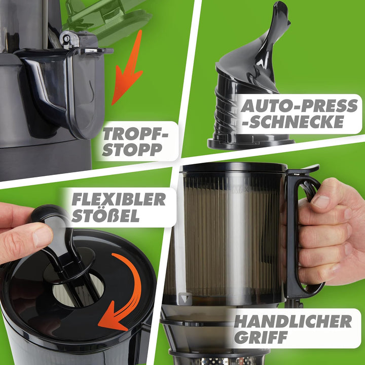 Nutrilovers Slow Juicer NUTRI-PRESS MAX Ganze Früchte entsaften Entsafter | 135 mm XXL-Einwurf, BPA-